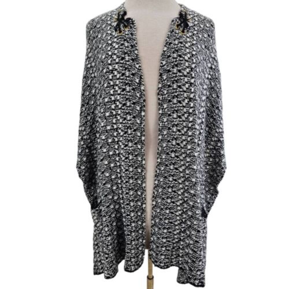 Chico's Black White Knit Shawl Wrap Cover Tacked Sleeves Women's ONE SIZE